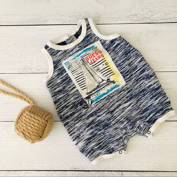 Guess onesie one-piece striped sailboat blue white sleeveless - Picture 1 of 5